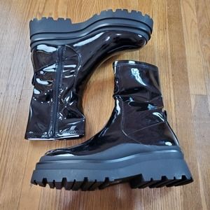 Aldo Boot Bigshot Black Patent Vegan Leather Chunky Chelsea Platform Sz 8 NEW